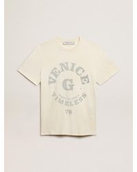 Golden Goose - T-Shirt Homme En Coton Blanc Vieilli Avec Inscription Décolorée, Homme, Taille - Lyst