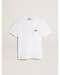 Golden Goose - T-Shirt Blanc Pour Homme Avec Logo Et Étoile Bordeaux Contrastés, Homme, Taille - Lyst