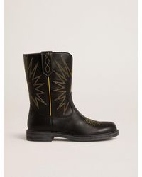 Golden Goose - Bottes Wish Junior En Cuir Noir Avec Broderie Étoile Jaune, Taille - Lyst