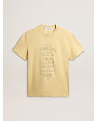 Golden Goose - T-Shirt Homme En Coton Jaune Pâle Avec Inscription Décolorée, Homme, Taille - Lyst