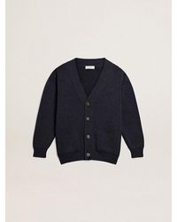 Golden Goose - Dark Cotton Cardigan With Logo On The Back - Lyst