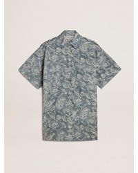 Golden Goose - Robe Chemisier Courte Pour Femme En Popeline De Coton Bleu Clair Avec Imprimé Marin All-Over, Femme, Taille - Lyst