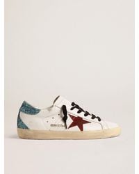 Golden Goose - Super-Star Pour Femme Avec Étoile En Daim Bordeaux Et Contrefort À Paillettes Bleu Ciel, Femme, Taille - Lyst