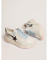 Golden Goose - Running Sole Ltd Sneakers In White Mesh And Suede With Silver Glitter Heel Tab And Black Leather Star - Lyst