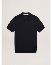 Golden Goose - Polo Bleu Marine À Manches Courtes Pour Homme En Laine Mérinos, Homme, Taille - Lyst
