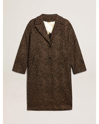 Golden Goose - Single Breasted Cocoon Coat In Wool With Jacquard Animal Pattern - Lyst