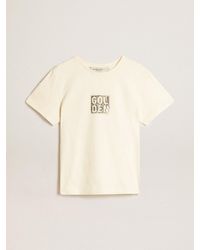 Golden Goose - Aged Cotton T-Shirt With Print On The Front - Lyst