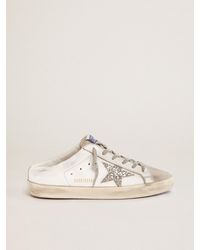 Golden Goose - Super-Star Sabot With A Platinum Glitter Star And Suede Tongue - Lyst