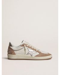 Golden Goose - Ball Star Ltd En Cuir Nappa Blanc Et Cuir Velours Vieux Rose Avec Étoile Et Contrefort En Cuir Lamé Argenté, Femme, Taille - Lyst