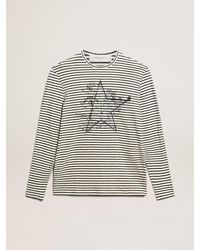 Golden Goose - T-Shirt With And Stripes And Embroidery On The Front - Lyst