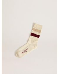 Golden Goose - Calzini Color Bianco Vissuto Con Dettagli Distressed E Stripes E Bordeaux, Uomo, Taglia - Lyst