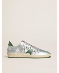 Golden Goose - Ball Star Pour Homme En Nylon Argenté Avec Étoile Et Contrefort En Cuir Vert, Homme, Taille - Lyst