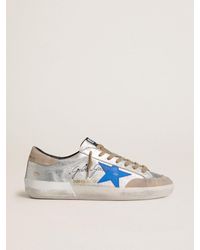 Golden Goose - Super-Star Ltd Pour Homme En Cuir Velours Lamé Argenté Avec Étoile En Cuir Et Contrefort En Cuir Velours, Homme, Taille - Lyst