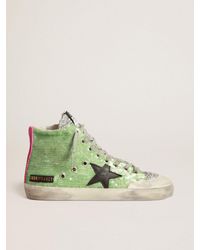 Golden Goose - Francy Penstar Sneakers In Light Green Sequins With Black Leather Star And Fuchsia Suede Heel Tab - Lyst