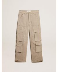 Golden Goose - Dark-Colored Cotton Cargo Pants With A Herringbone Design - Lyst