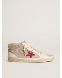 Golden Goose - Mid Star En Daim Avec Étoile À Paillettes Fuchsia Et Virgule En Cuir Gris, Femme, Taille - Lyst