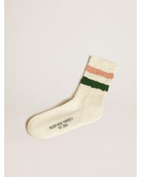 Golden Goose - Calzini Bianco Vissuto Con Dettagli Distressed E Stripes Rosa E Verdi, Uomo, Taglia - Lyst