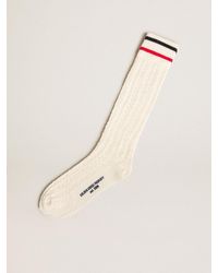 Golden Goose - Calzino Lungo Di Colore Bianco Vintage A Coste Con Stripes Bicolor, Donna, Taglia - Lyst