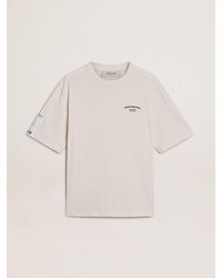 Golden Goose - T-Shirt With Mediterranean Print And Pescheria Golden Patch On The Sleeve - Lyst
