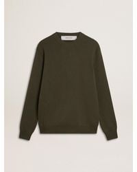Golden Goose - Maglione Girocollo Da Uomo Di Colore Verde Militare Con Scritta 'Golden' Sul Retro, Uomo, Taglia - Lyst