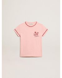 Golden Goose - T-Shirt With Trim And Embroidered Flower On The Heart - Lyst