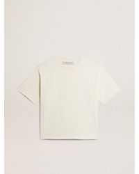 Golden Goose - T-Shirt Di Colore Bianco Vissuto Con Logo Reverse Sul Retro - Lyst