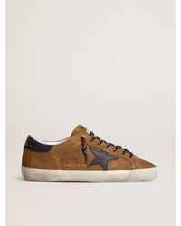 Golden Goose - Super-Star Ltd Pour Homme En Cuir Croco Tabac Avec Étoile Et Contrefort En Cuir Bleu Nuit, Homme, Taille - Lyst