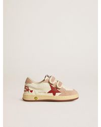 Golden Goose - Ball Star Teen En Cuir Nappa Et Cuir Velours Avec Étoile Rouge Et Cœur Rouge Brodé, Femme, Taille - Lyst
