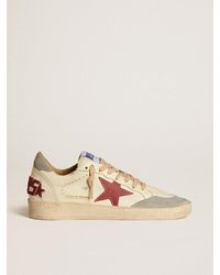Golden Goose - Ball Star Ltd Pour Homme En Cuir Nappa Avec Étoile En Cuir Rouge Et Contrefort En Cuir Velours Gris, Homme, Taille - Lyst