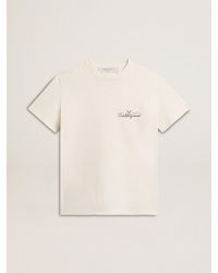 Golden Goose - T-Shirt Pour Femme Blanc Vieilli Avec Logo Sur La Poitrine, Femme, Taille - Lyst