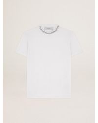 Golden Goose - T-Shirt Da Donna Di Colore Bianco Con Cristalli Cabochon, Donna, Taglia - Lyst