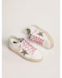 Golden Goose Hi Star Trainers With Platinum Glitter Star And Aqua-green Patent Leather Heel Tab - Pink