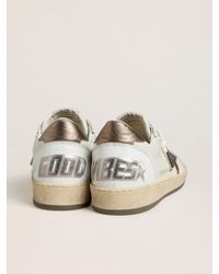 Golden Goose - Ball Star Pour Homme En Cuir Nappa Blanc Avec Étoile Et Contrefort En Cuir Lamé Bronze, Homme, Taille - Lyst