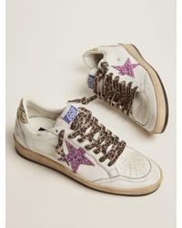 Golden Goose - Ball Star Ltd Sneakers In White Leather With Colored Glitter Heel Tab And Star - Lyst