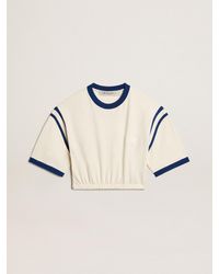 Golden Goose - T-Shirt Cropped En Coton Blanc Vieilli Avec Inscription Dans Le Dos, Femme, Taille - Lyst