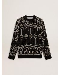 Golden Goose - Crew Neck Wool Blend Sweater With Jacquard Argyle Design - Lyst