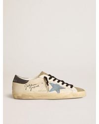 Golden Goose - Super-Star En Cuir Nappa Avec Étoile En Daim Bleu Ciel Et Contrefort En Cuir Gris, Homme, Taille - Lyst