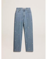 Golden Goose - ’S Cotton Denim Pants With Floral Embroidery - Lyst