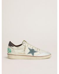 Golden Goose - Ball Star Pour Homme En Cuir Blanc Avec Étoile En Cuir Velours Bleu Ciel Et Contrefort En Cuir Nubuck Marron, Homme, Taille - Lyst
