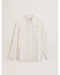 Golden Goose - Camicia Oversize Da Uomo Di Colore Bianco Vissuto A Righe Verticali, Uomo, Taglia - Lyst
