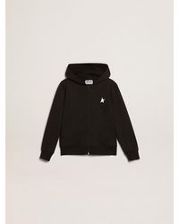 Golden Goose - Felpa Nera Con Cappuccio Con Stella E Logo Bianchi A Contrasto, Taglia - Lyst