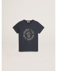 Golden Goose - T-Shirt Pour Garçon En Coton Bleu Avec Imprimé Au Centre, , Taille - Lyst