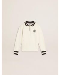 Golden Goose - Sweat-Shirt Polo Pour Enfant En Coton Blanc Avec Broderie Sur La Poitrine Et Imprimé Dans Le Dos, Taille - Lyst
