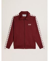Golden Goose - ’S Burgundy Zipped Sweatshirt With Strip And Contrasting Stars - Lyst