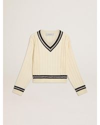 Golden Goose - Cable-Pattern Cropped Sweater With Ribbing And Crystals - Lyst