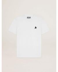 Golden Goose - T-Shirt Blanc Collection Star Avec Étoile Noire Sur Le Devant, Homme, Taille - Lyst