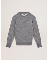 Golden Goose - Sweat-Shirt Homme En Coton Gris Chiné Avec Étoile Dorée Sur Le Devant, , Taille - Lyst