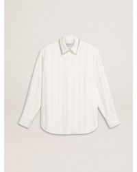 Golden Goose - Shirt With A Vertical Striped Pattern And Crystal Embroidery - Lyst