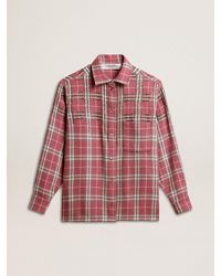 Golden Goose - Camicia Fit Boxy Con Ricamo A Quadretti Color Rosa Sabbia E Grigio, Uomo, Taglia - Lyst