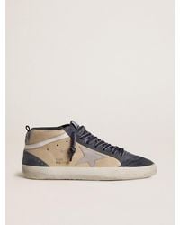 Golden Goose - Mid Star Pour Homme En Cuir Velours Et Bleu Avec Étoile En Cuir Nappa Gris Et Virgule En Cuir Blanc, Homme, Taille - Lyst